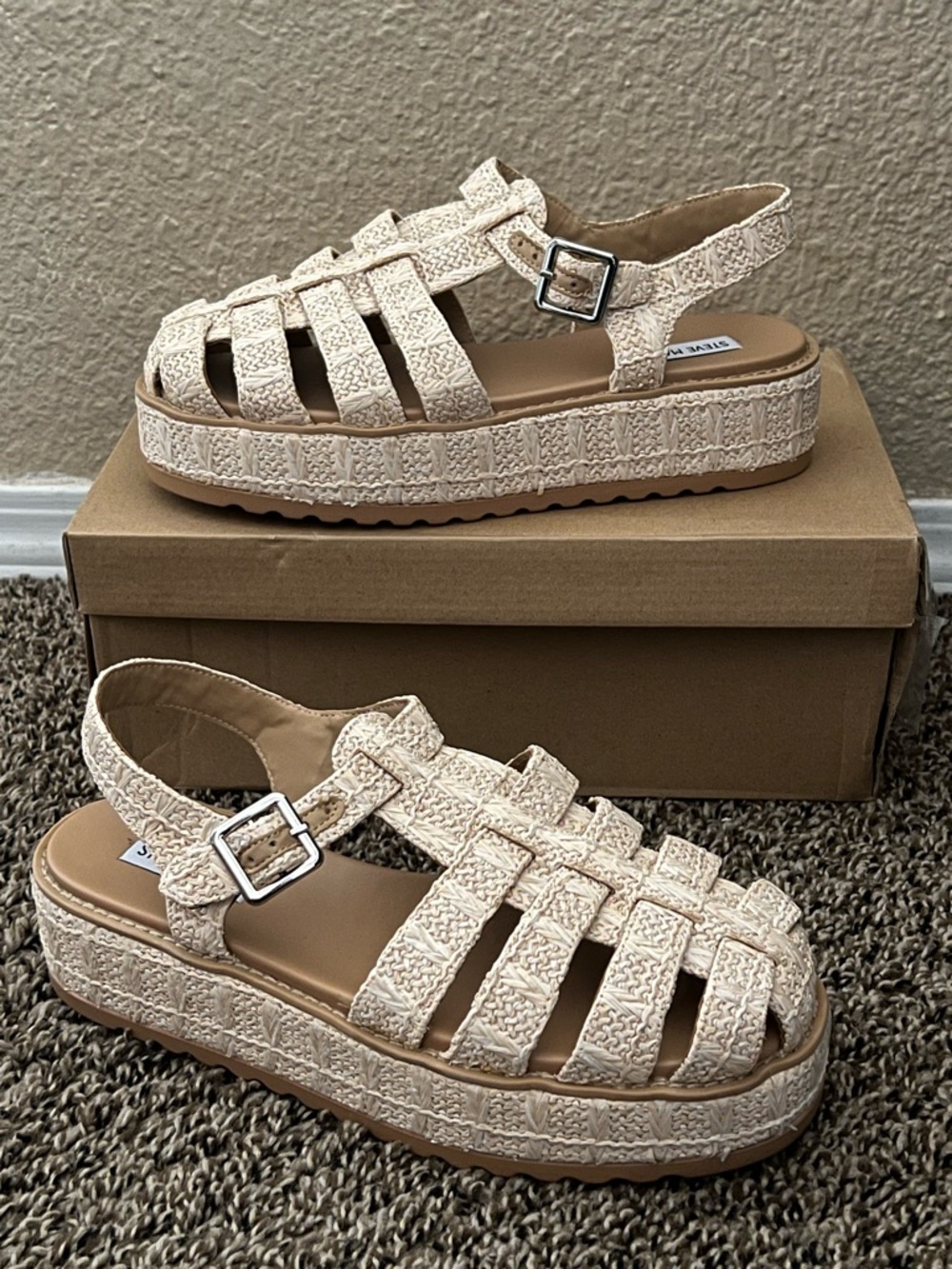 Steve Madden Women's Benson Natural Raffia Sandals Size-9.5M